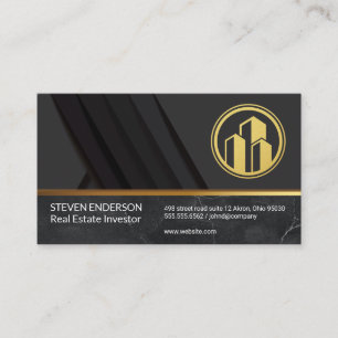 Marble Gold Metallic Trim Black Panels Business Card