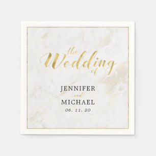 Marble & Gold Modern Typography Wedding Napkin