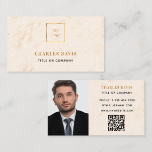 Marble gold monogram photo Qr code logo elegant  Business Card