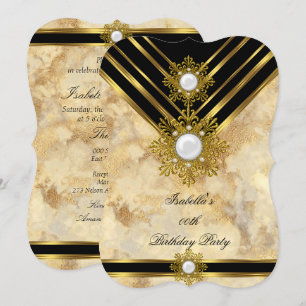 Marble Gold Pearl Beige Black Birthday Party Invitation