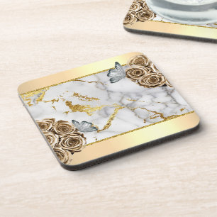 Marble Gold Roses Butterfly Coaster