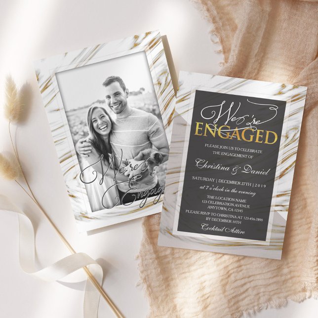 Marble Gold "We are engaged" Engagement Invitation (Creator Uploaded)