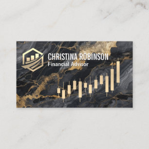 Marble   Golden Candlestick Graph  Business Card