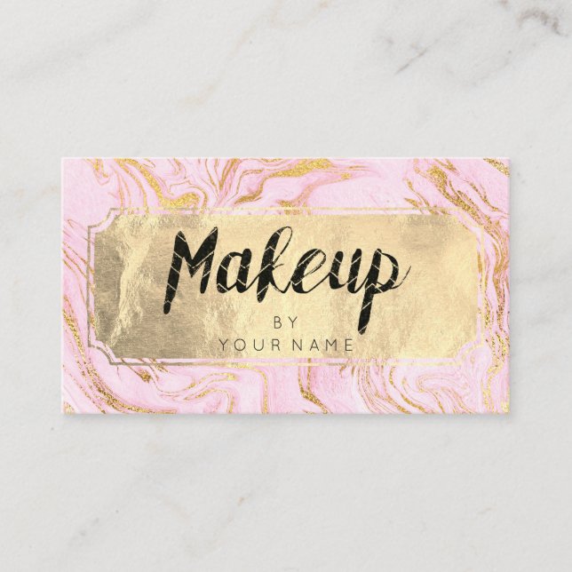 Marble Golden Foil Blush Makeup Artist Pink Business Card (Front)