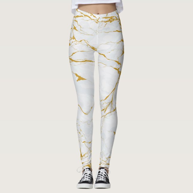 Marble Golden Texture Seamless Pattern Leggings (Front)