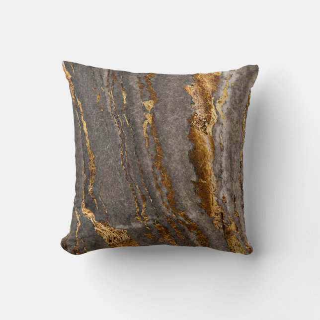 Marble Golden Texture Throw Pillow (Front)