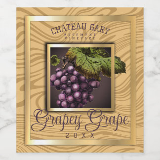 Marble grapes faux gold red wine personalised label