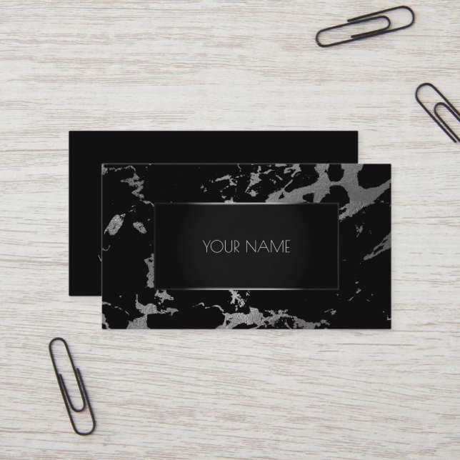 Marble Gray Black Silver Gold Abstract Graphite Business Card (Front/Back In Situ)