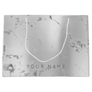 Marble Gray Metallic Steel  Lux Abstract Silver Large Gift Bag