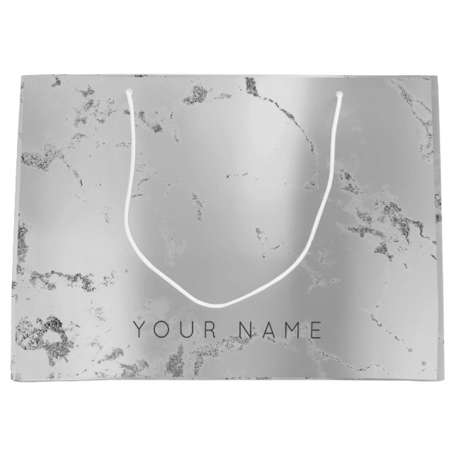 Marble Gray Metallic Steel  Lux Abstract Silver Large Gift Bag (Front)
