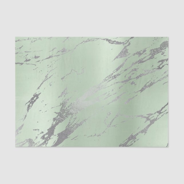 Marble Gray Mint Green Gold Metallic Silver Tissue Paper (Front)