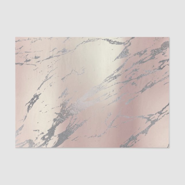 Marble Gray Pink Rose Gold Metallic Silver Tissue Paper (Front)