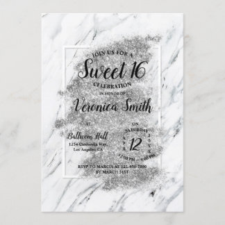 Marble Grayscale Sweet 16 Invitation