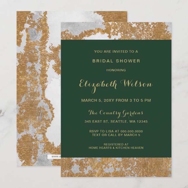 Marble Green and Gold Bridal Shower Invitation (Front/Back)