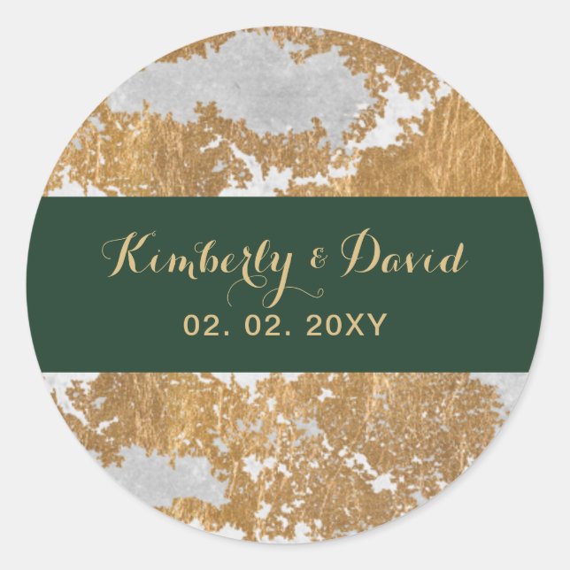 Marble Green and Gold Wedding Classic Round Sticker (Front)