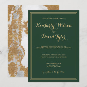 Marble Green and Gold Wedding Invitation