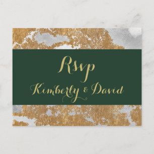 Marble Green and Gold  Wedding rsvp Postcard