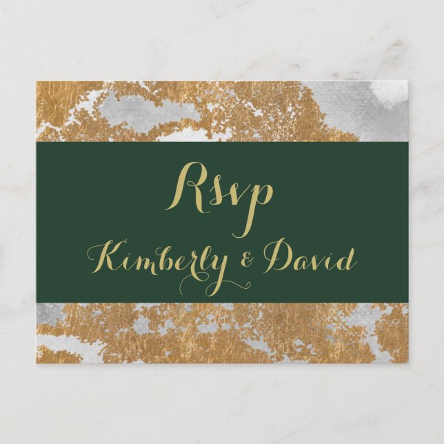 Marble Green and Gold  Wedding rsvp Postcard (Front)
