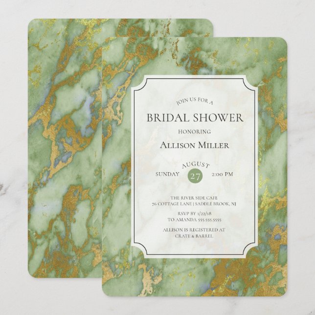 Marble Green Gold Bridal Shower Invitation (Front/Back)