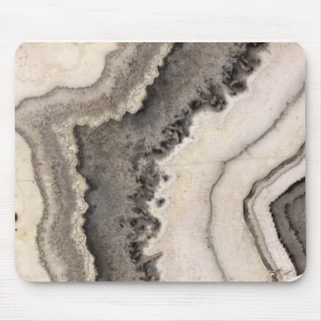 Marble grey black white agate natural gemstone  mouse mat (Front)