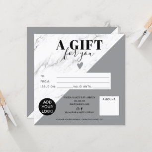 Marble grey block square gift certificate logo