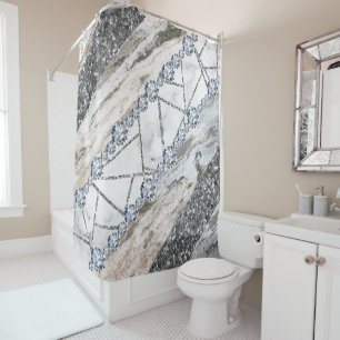 Marble Grey Gold White Shower Curtain
