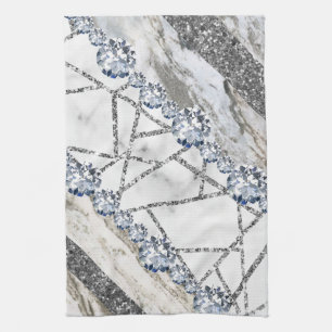 Marble Grey Gold White Tea Towel