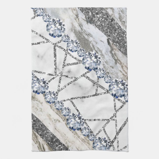 Marble Grey Gold White Tea Towel (Vertical)