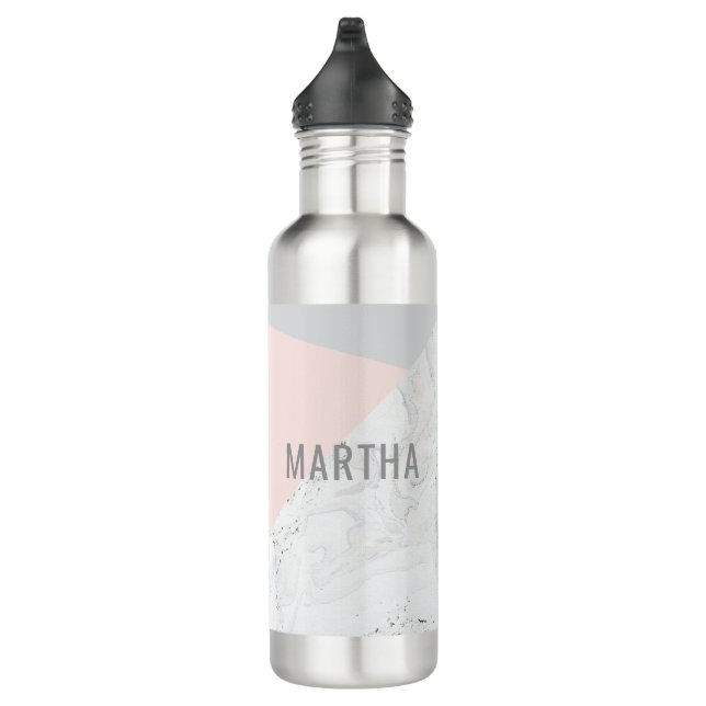 Marble, grey, rose gold pink modern 710 ml water bottle (Right)