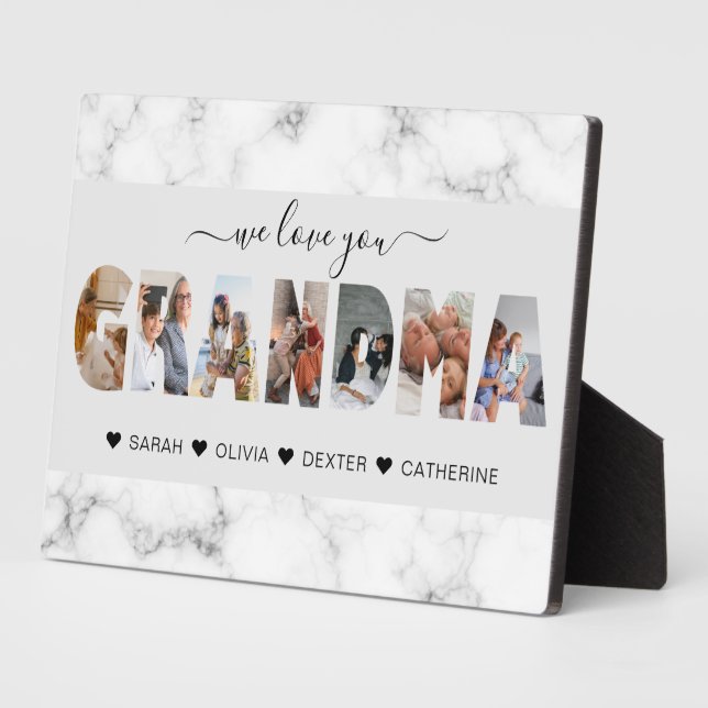 Marble Grey We Love You Grandma Photo Collage Plaque (Side)