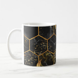 Marble Hexagon, Golden Leaves Texture. Coffee Mug