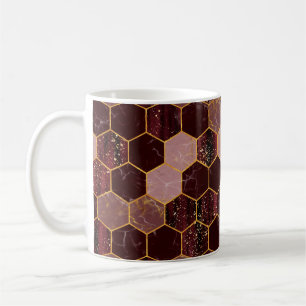 Marble hexagon seamless texture with gold coffee mug