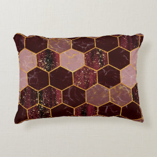 Marble hexagon seamless texture with gold decorative cushion