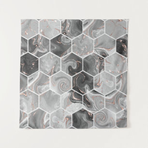 Marble hexagon seamless texture with gold pattern tapestry