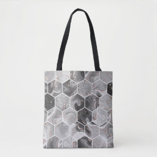 Marble hexagon seamless texture with gold pattern tote bag