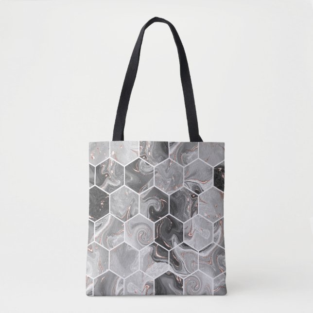 Marble hexagon seamless texture with gold pattern tote bag (Front)