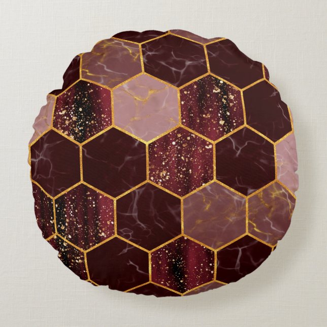 Marble hexagon seamless texture with gold round cushion (Front)