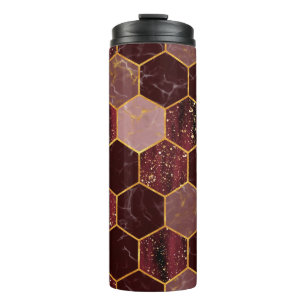 Marble hexagon seamless texture with gold thermal tumbler