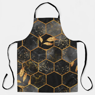 Marble hexagon seamless texture with golden leaves apron