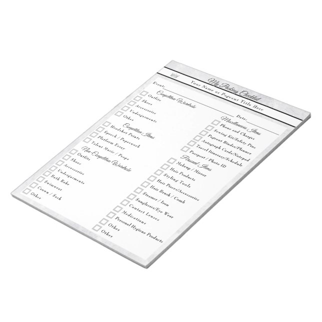 Marble Ice Custom Pageant Packing Checklist Notepad (Angled)