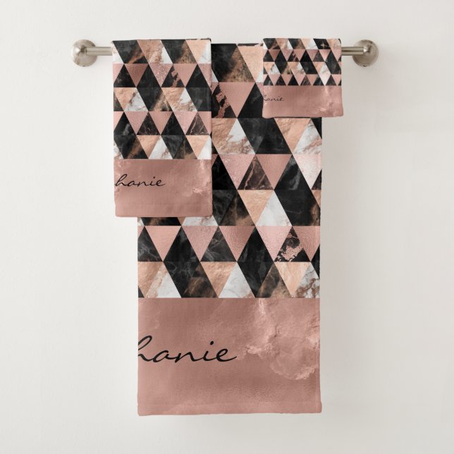 Marble in black | white & rose gold Monogram Bath Towel Set (Insitu)