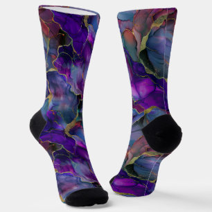 Marble in deep Purple-Blue and Gold Accent Socks