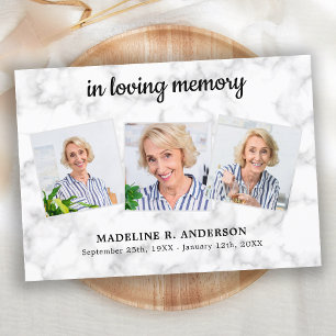 Marble In Loving Memory 3 Photo Sympathy Funeral Thank You Card