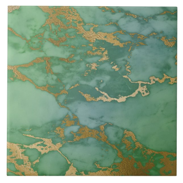 Marble Inspired Green Gold Tile (Front)