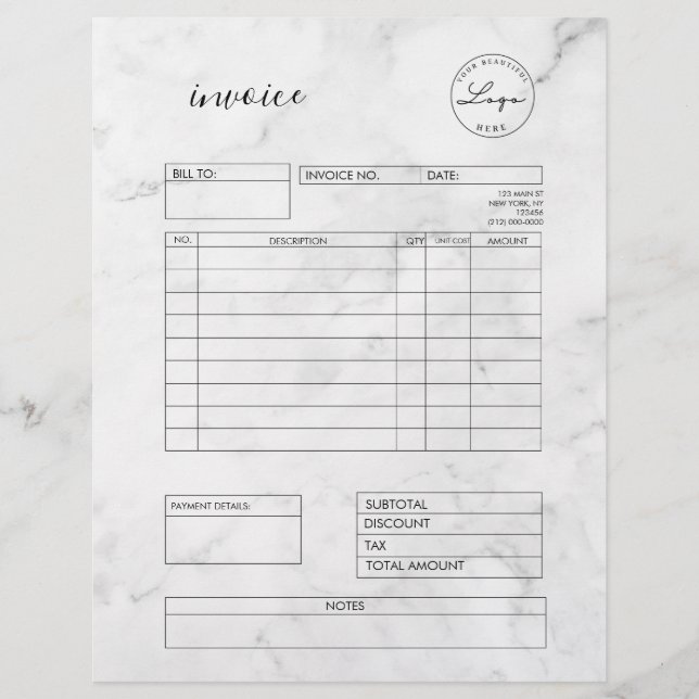 Marble Invoice Small Business Supplies Letterhead (Front)