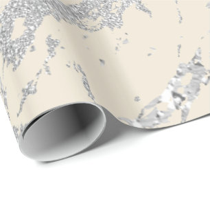 Marble Ivory Metal Silver Grey Strokes Abstract Wrapping Paper