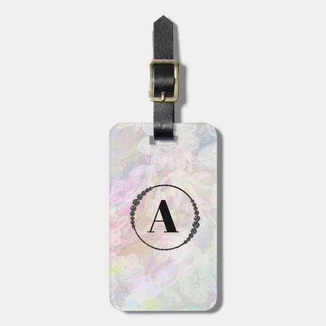 *~* Marble & Lace + Black Diamond Monogram Luggage Tag (Front Vertical)