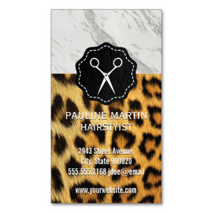 Marble   Leopard Print Stylist Magnetic Business Card