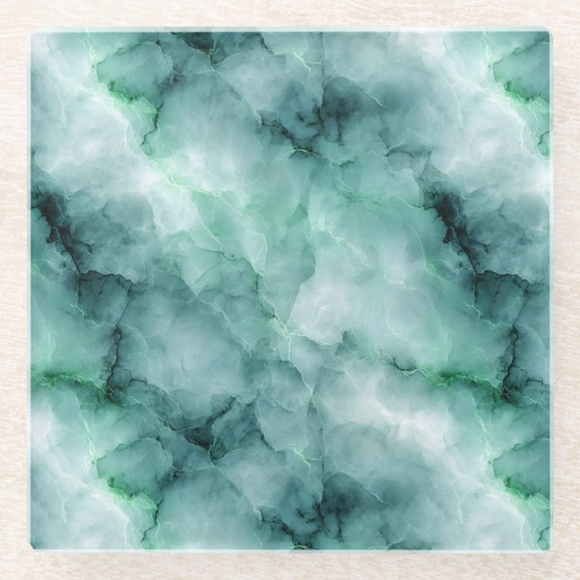 Marble -Like Texture in Light Mint Green Glass Coaster (Front)