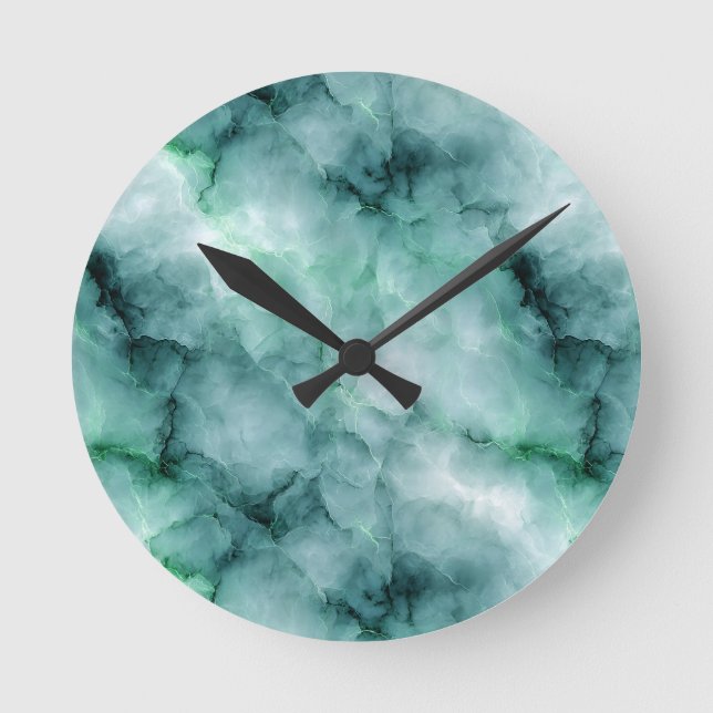 Marble -Like Texture in Light Mint Green Round Clock (Front)